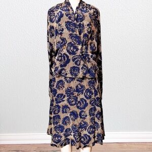 Rusty New York 100% Silk Skirt + Blouse Set SZ M/L Floral
